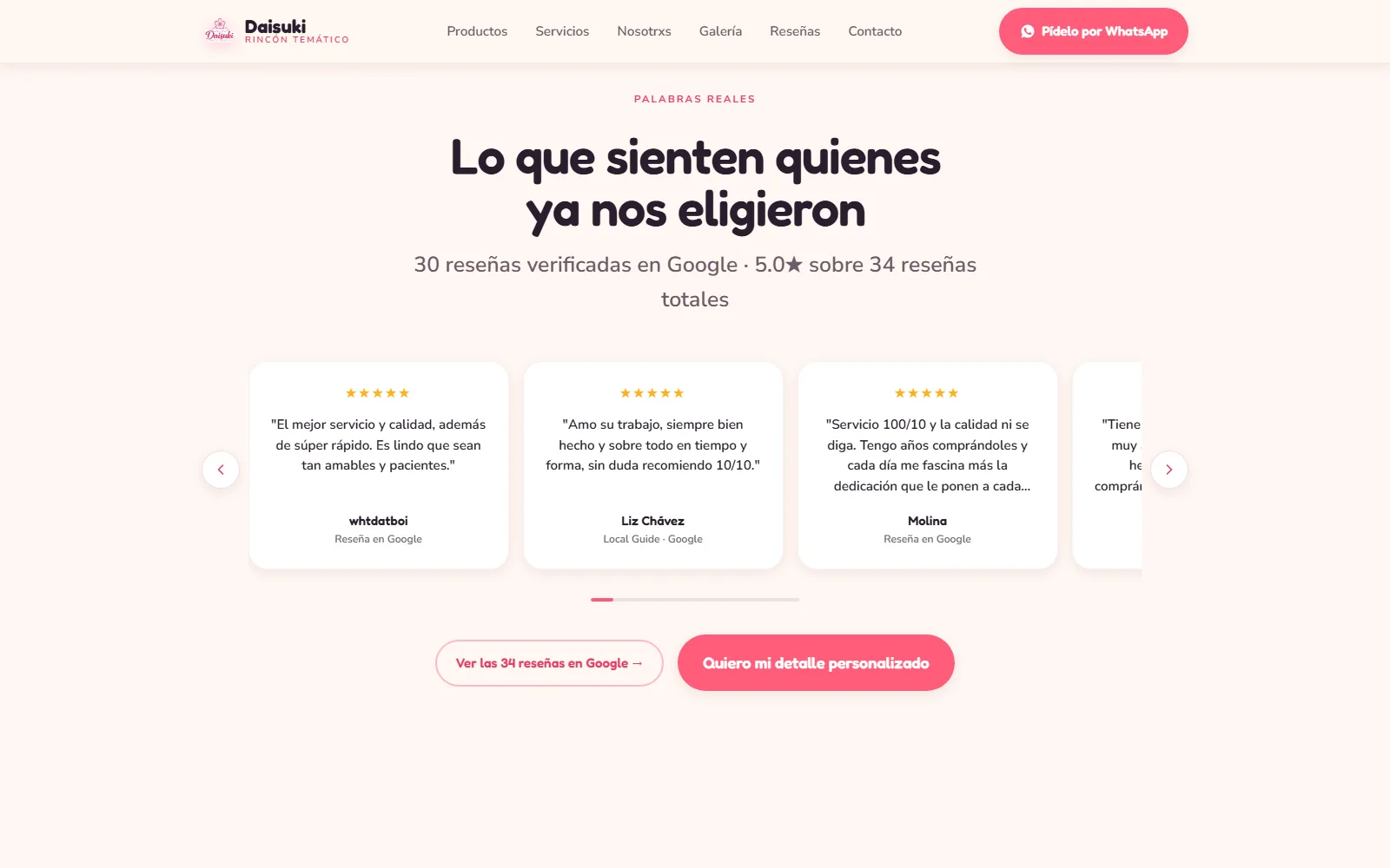 Carrusel de reseñas reales de Google
